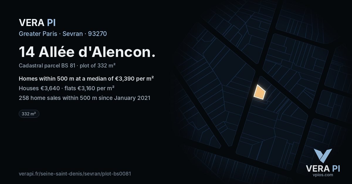14 Allée d'Alencon, Sevran at night – the plot lit, the parcels around coloured by the prices near them