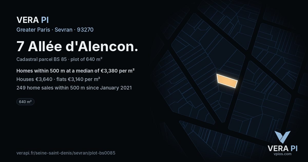 7 Allée d'Alencon, Sevran at night – the plot lit, the parcels around coloured by the prices near them