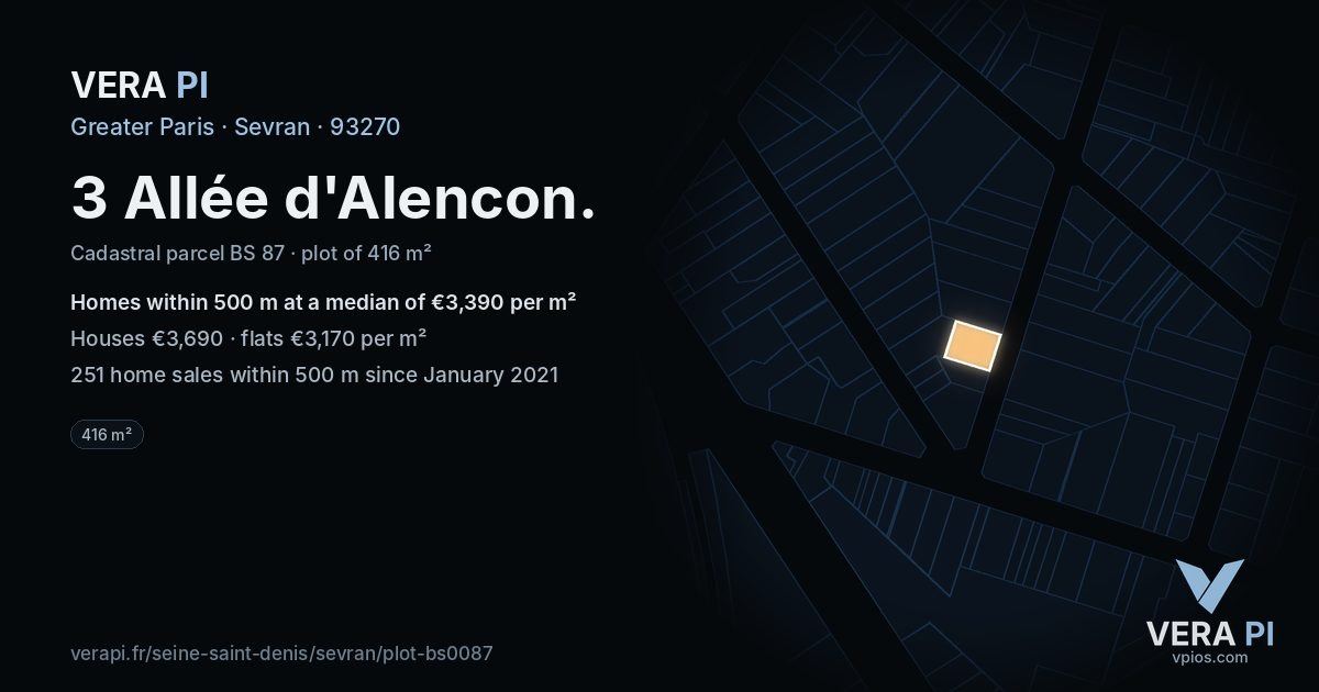 3 Allée d'Alencon, Sevran at night – the plot lit, the parcels around coloured by the prices near them