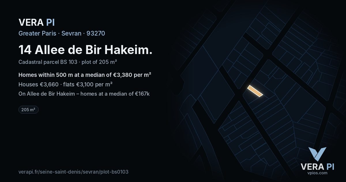14 Allee de Bir Hakeim, Sevran at night – the plot lit, the parcels around coloured by the prices near them