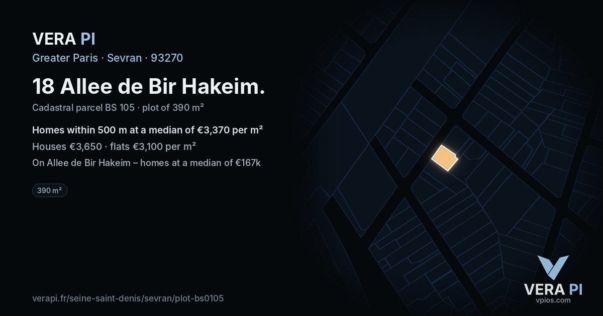 18 Allee de Bir Hakeim, Sevran at night – the plot lit, the parcels around coloured by the prices near them