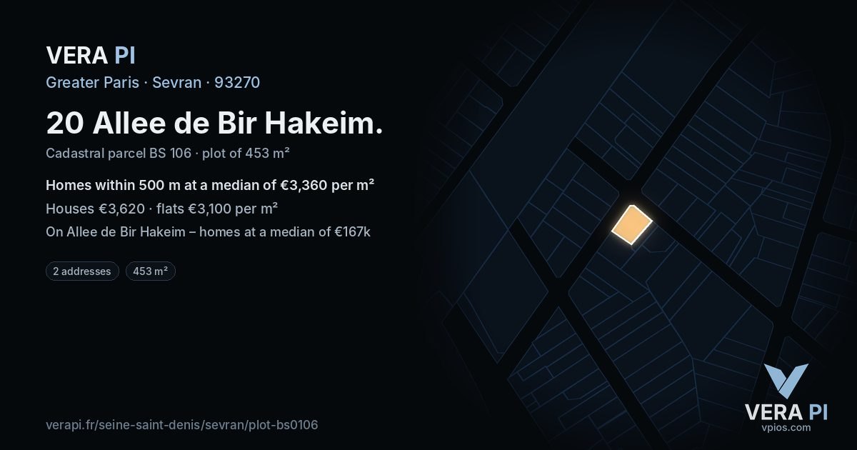 20 Allee de Bir Hakeim, Sevran at night – the plot lit, the parcels around coloured by the prices near them