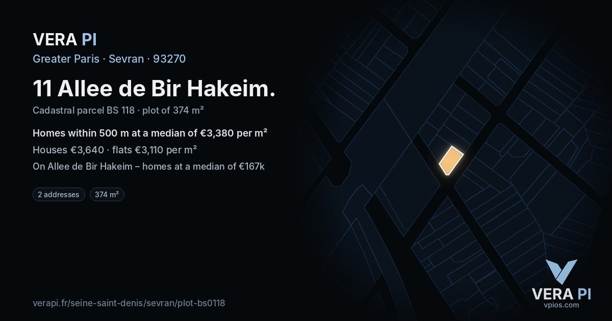 11 Allee de Bir Hakeim, Sevran at night – the plot lit, the parcels around coloured by the prices near them