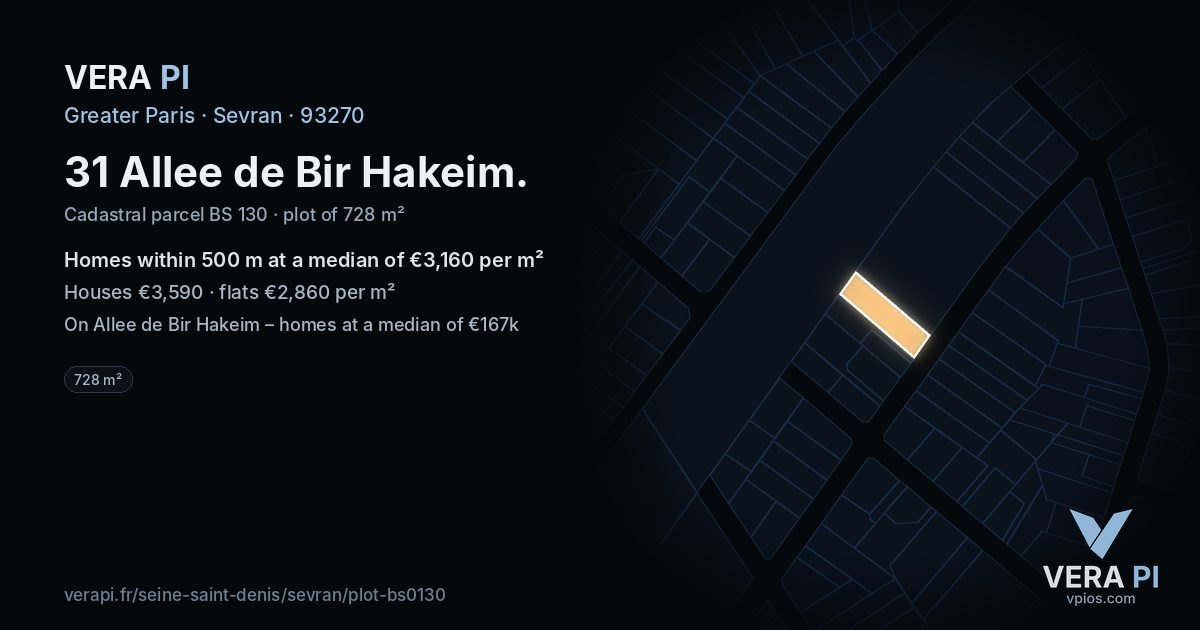 31 Allee de Bir Hakeim, Sevran at night – the plot lit, the parcels around coloured by the prices near them