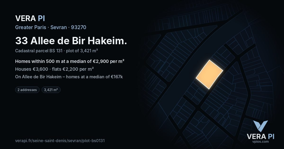 33 Allee de Bir Hakeim, Sevran at night – the plot lit, the parcels around coloured by the prices near them