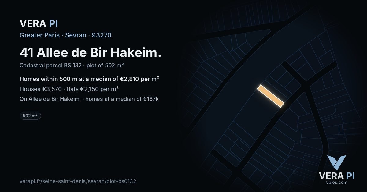 41 Allee de Bir Hakeim, Sevran at night – the plot lit, the parcels around coloured by the prices near them
