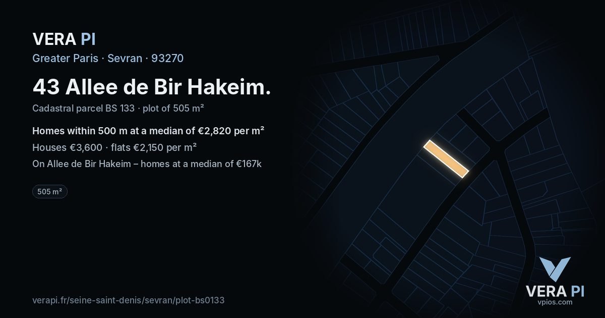 43 Allee de Bir Hakeim, Sevran at night – the plot lit, the parcels around coloured by the prices near them
