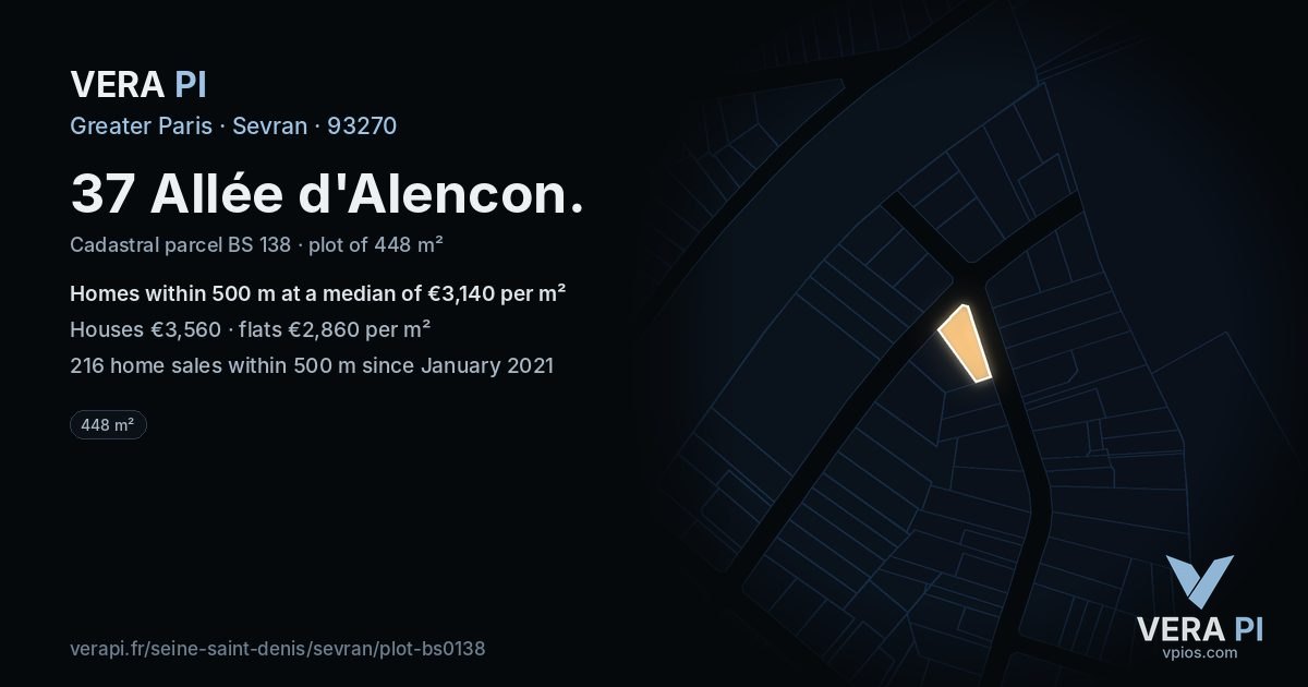 37 Allée d'Alencon, Sevran at night – the plot lit, the parcels around coloured by the prices near them