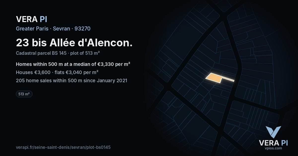 23 bis Allée d'Alencon, Sevran at night – the plot lit, the parcels around coloured by the prices near them
