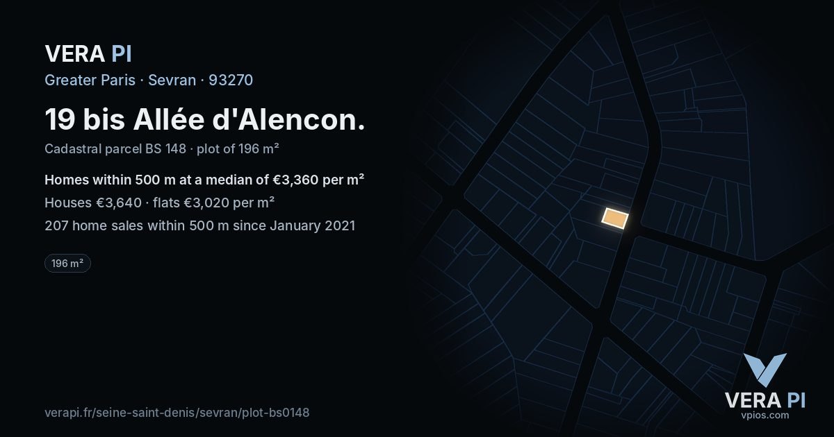 19 bis Allée d'Alencon, Sevran at night – the plot lit, the parcels around coloured by the prices near them