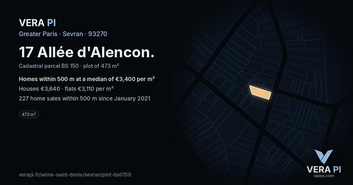 17 Allée d'Alencon, Sevran at night – the plot lit, the parcels around coloured by the prices near them