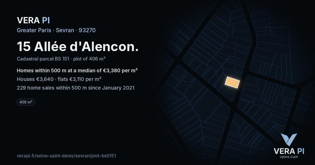 15 Allée d'Alencon, Sevran at night – the plot lit, the parcels around coloured by the prices near them