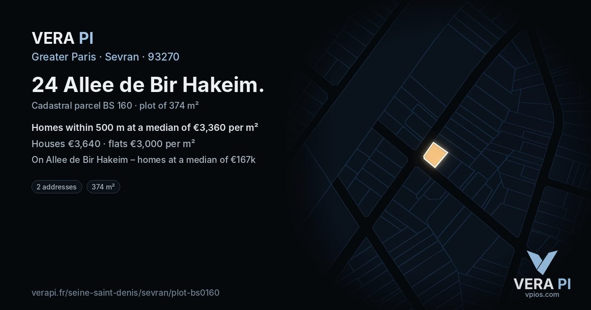 24 Allee de Bir Hakeim, Sevran at night – the plot lit, the parcels around coloured by the prices near them