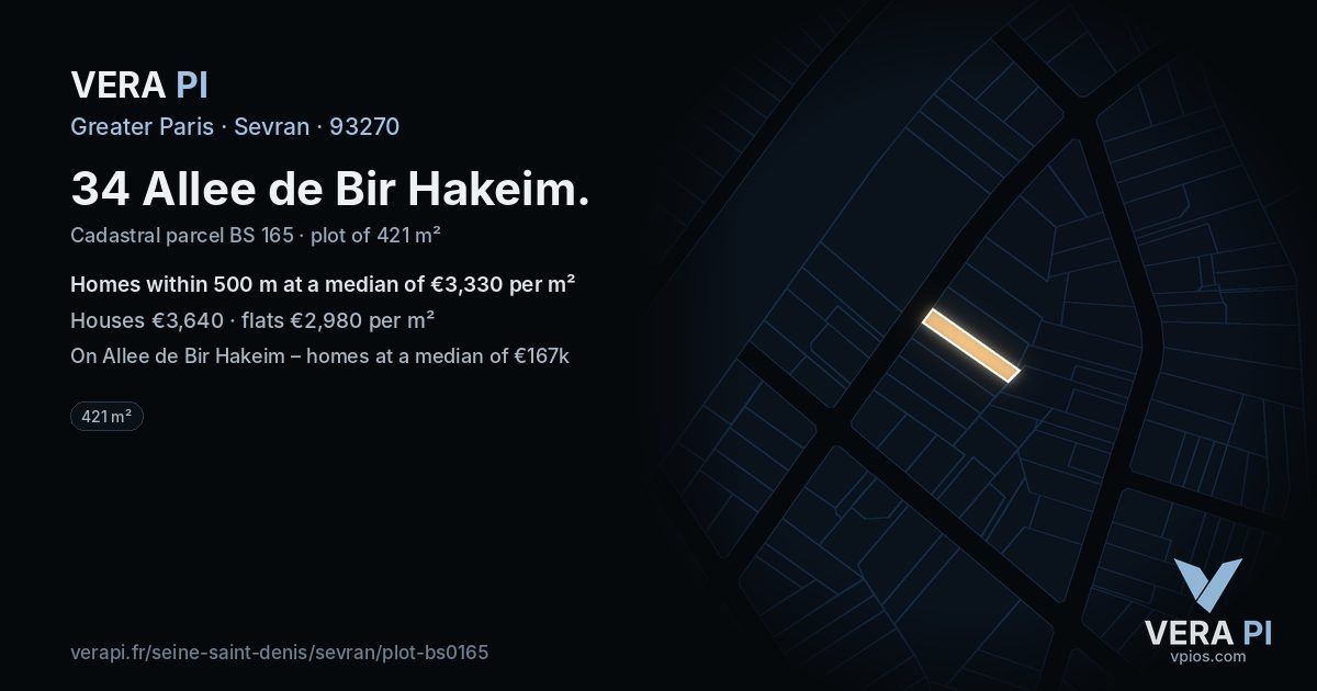 34 Allee de Bir Hakeim, Sevran at night – the plot lit, the parcels around coloured by the prices near them