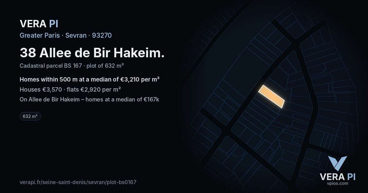 38 Allee de Bir Hakeim, Sevran at night – the plot lit, the parcels around coloured by the prices near them