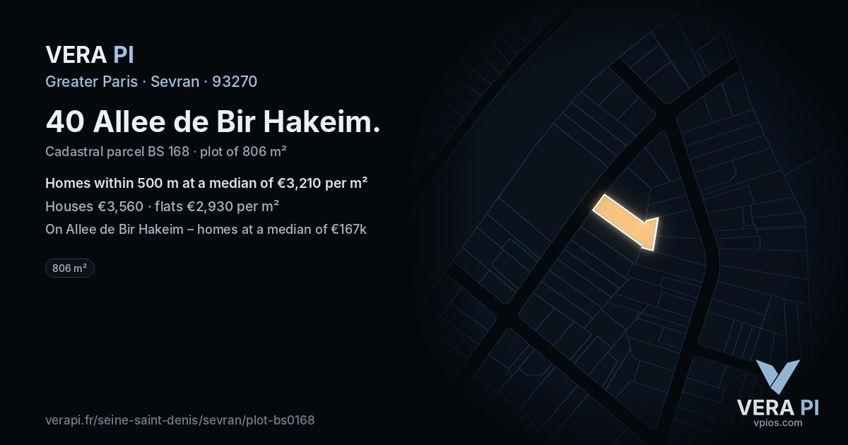 40 Allee de Bir Hakeim, Sevran at night – the plot lit, the parcels around coloured by the prices near them