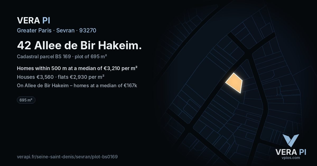 42 Allee de Bir Hakeim, Sevran at night – the plot lit, the parcels around coloured by the prices near them