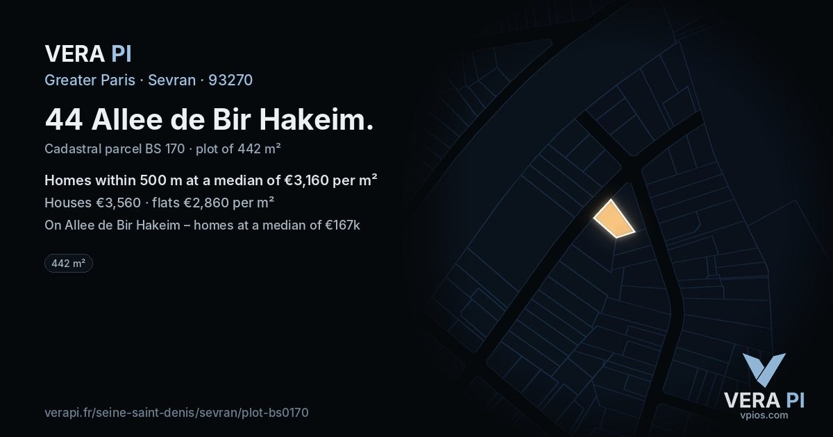 44 Allee de Bir Hakeim, Sevran at night – the plot lit, the parcels around coloured by the prices near them