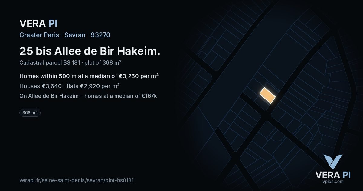 25 bis Allee de Bir Hakeim, Sevran at night – the plot lit, the parcels around coloured by the prices near them