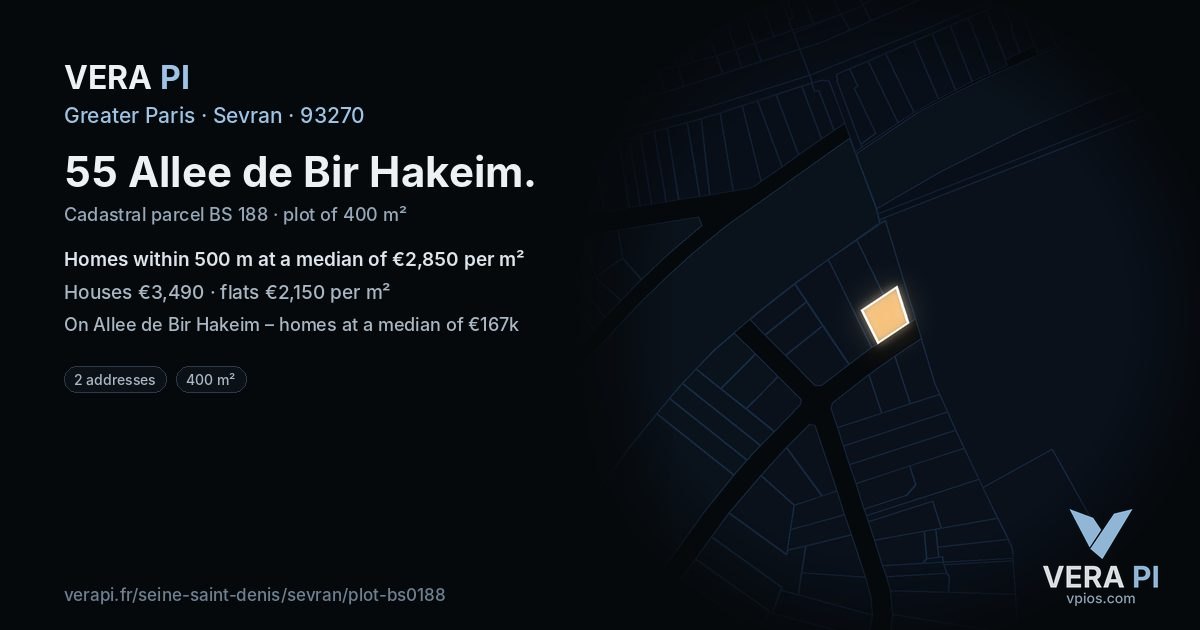 55 Allee de Bir Hakeim, Sevran at night – the plot lit, the parcels around coloured by the prices near them