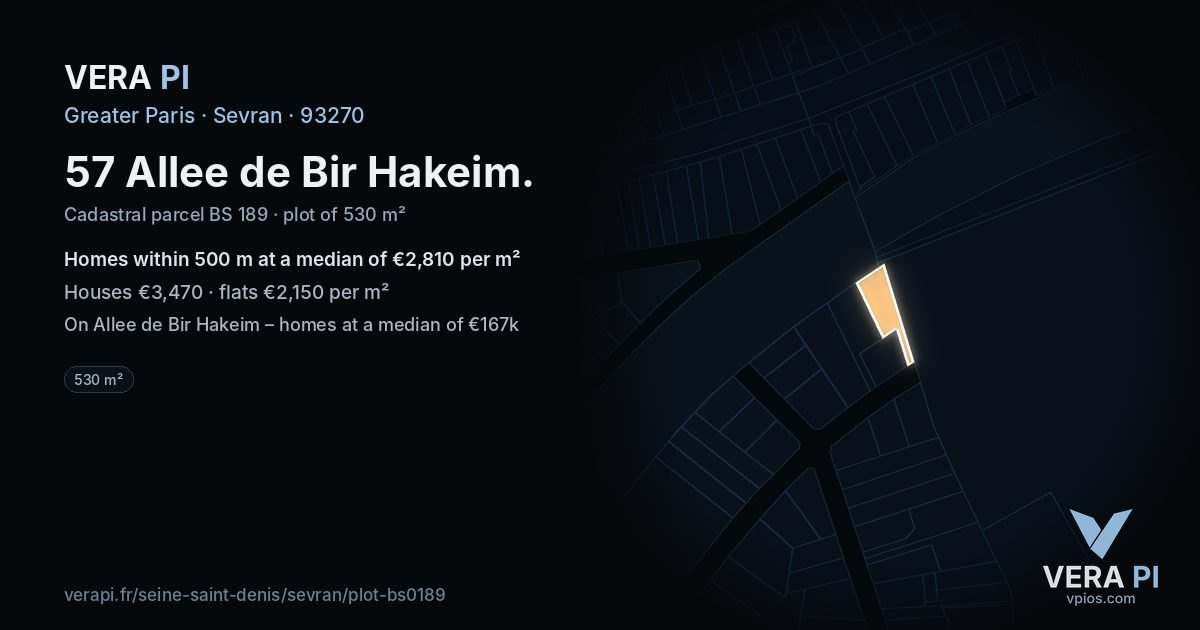 57 Allee de Bir Hakeim, Sevran at night – the plot lit, the parcels around coloured by the prices near them