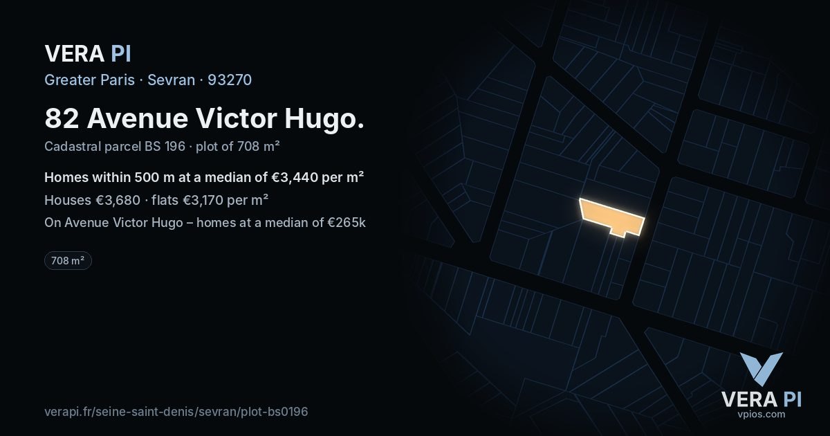 82 Avenue Victor Hugo, Sevran at night – the plot lit, the parcels around coloured by the prices near them