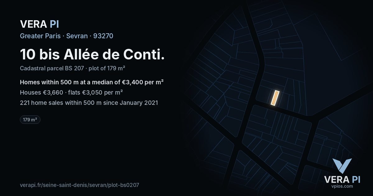 10 bis Allée de Conti, Sevran at night – the plot lit, the parcels around coloured by the prices near them