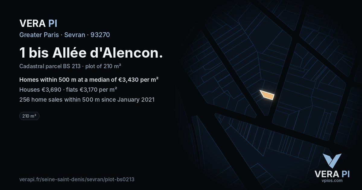 1 bis Allée d'Alencon, Sevran at night – the plot lit, the parcels around coloured by the prices near them