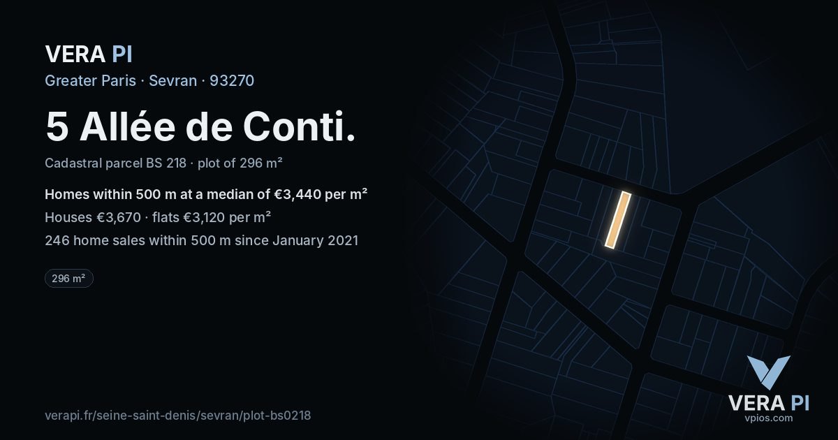 5 Allée de Conti, Sevran at night – the plot lit, the parcels around coloured by the prices near them