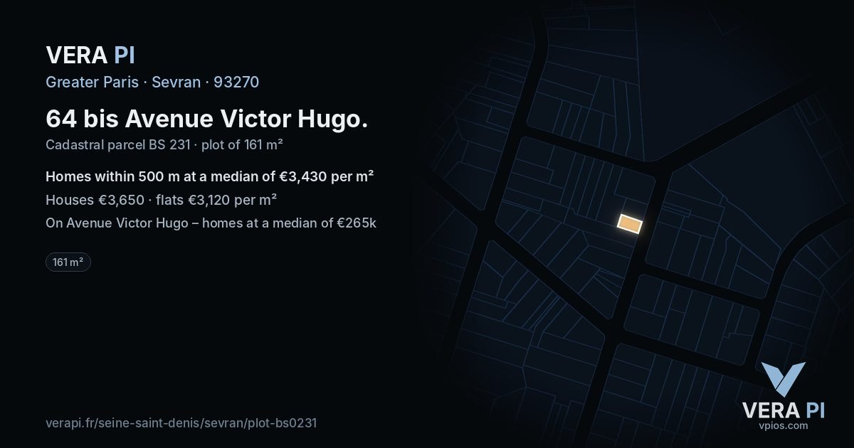 64 bis Avenue Victor Hugo, Sevran at night – the plot lit, the parcels around coloured by the prices near them
