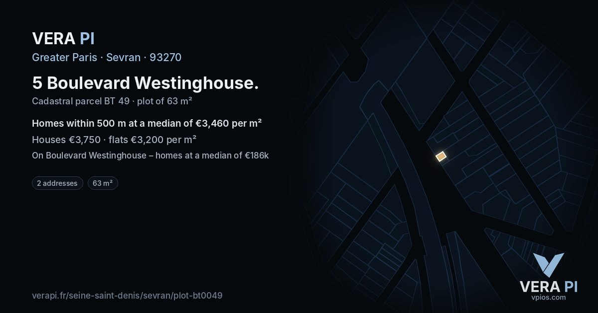 5 Boulevard Westinghouse, Sevran at night – the plot lit, the parcels around coloured by the prices near them