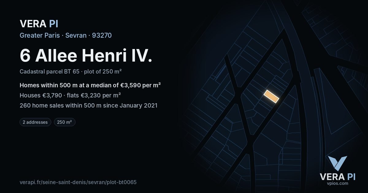 6 Allee Henri IV, Sevran at night – the plot lit, the parcels around coloured by the prices near them