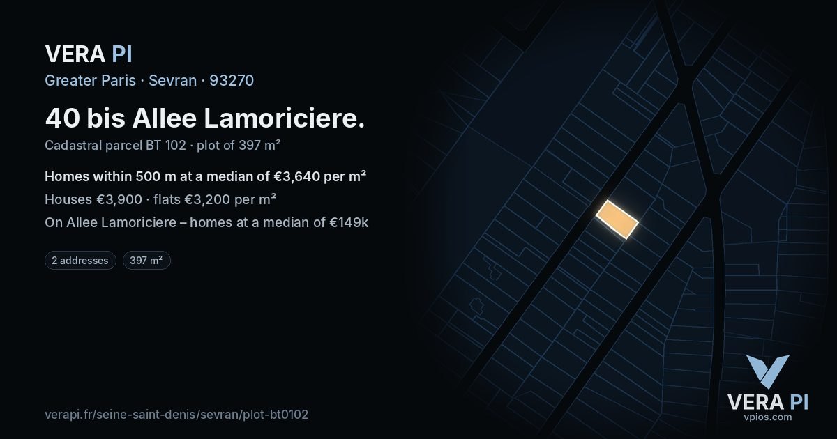 40 bis Allee Lamoriciere, Sevran at night – the plot lit, the parcels around coloured by the prices near them
