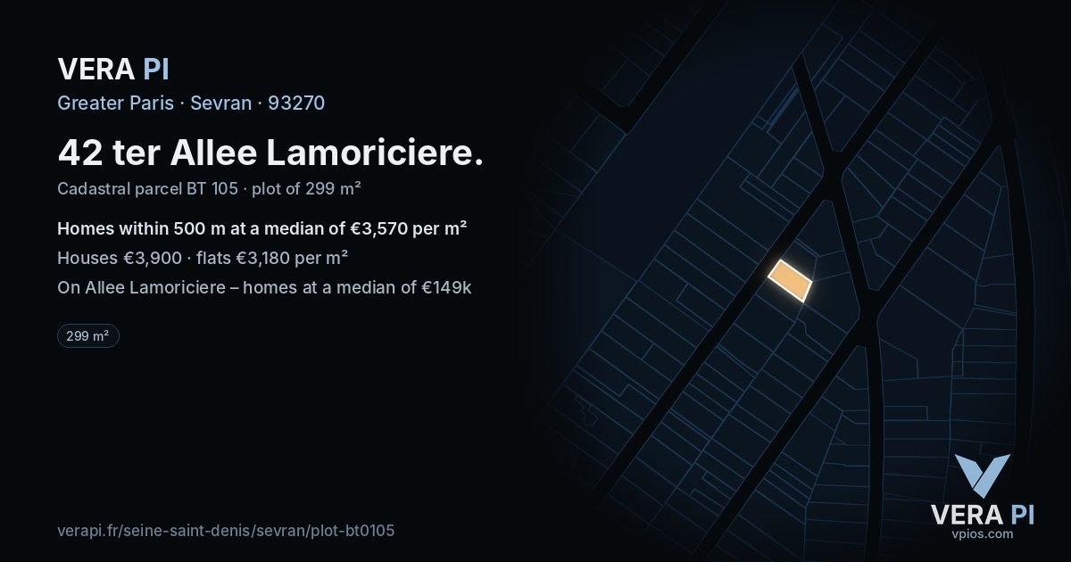 42 ter Allee Lamoriciere, Sevran at night – the plot lit, the parcels around coloured by the prices near them