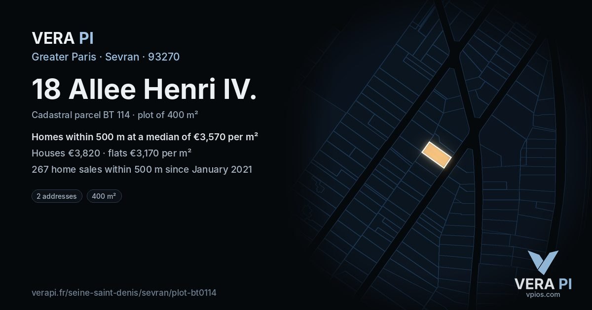 18 Allee Henri IV, Sevran at night – the plot lit, the parcels around coloured by the prices near them