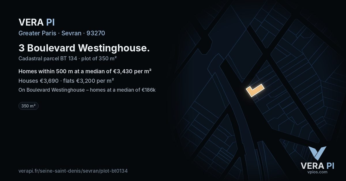 3 Boulevard Westinghouse, Sevran at night – the plot lit, the parcels around coloured by the prices near them