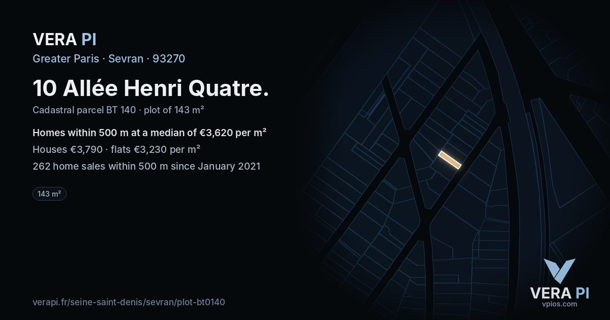 10 Allée Henri Quatre, Sevran at night – the plot lit, the parcels around coloured by the prices near them