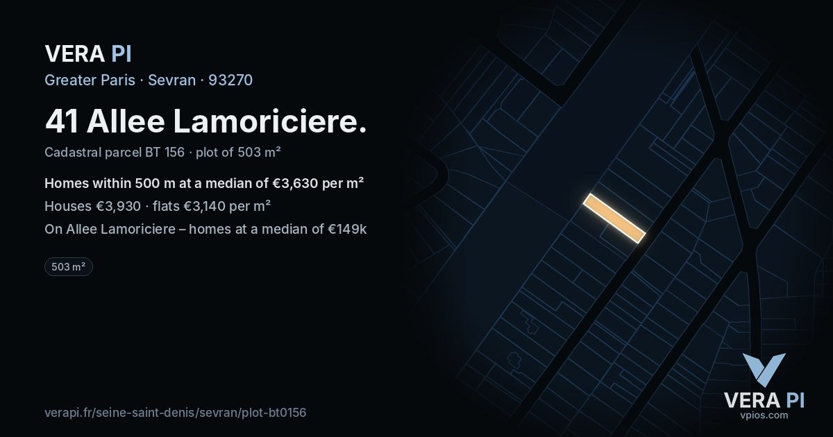 41 Allee Lamoriciere, Sevran at night – the plot lit, the parcels around coloured by the prices near them