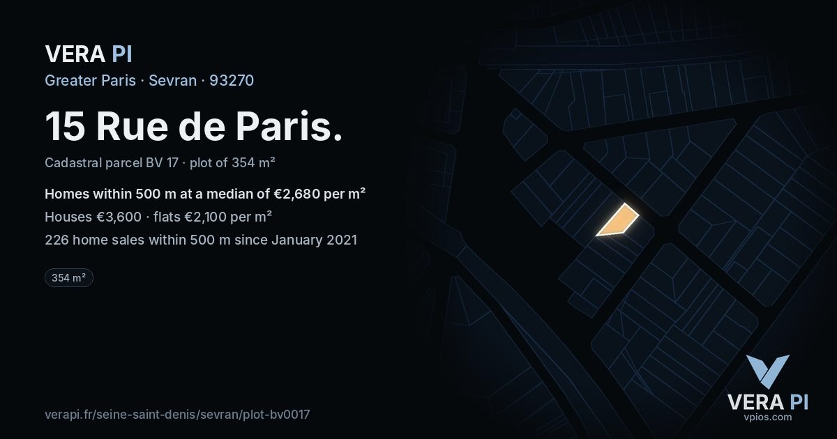 15 Rue de Paris, Sevran at night – the plot lit, the parcels around coloured by the prices near them