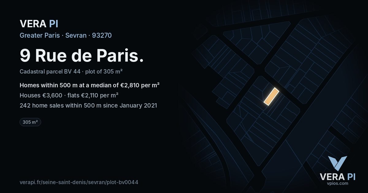 9 Rue de Paris, Sevran at night – the plot lit, the parcels around coloured by the prices near them