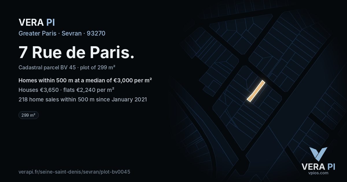7 Rue de Paris, Sevran at night – the plot lit, the parcels around coloured by the prices near them