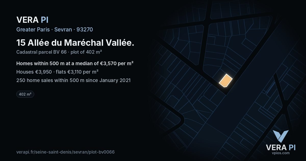 15 Allée du Maréchal Vallée, Sevran at night – the plot lit, the parcels around coloured by the prices near them