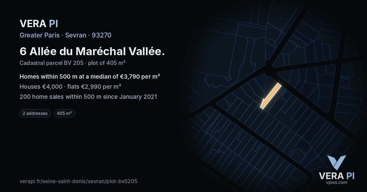6 Allée du Maréchal Vallée, Sevran at night – the plot lit, the parcels around coloured by the prices near them