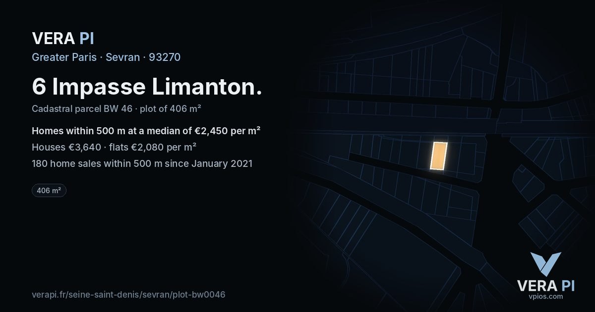 6 Impasse Limanton, Sevran at night – the plot lit, the parcels around coloured by the prices near them