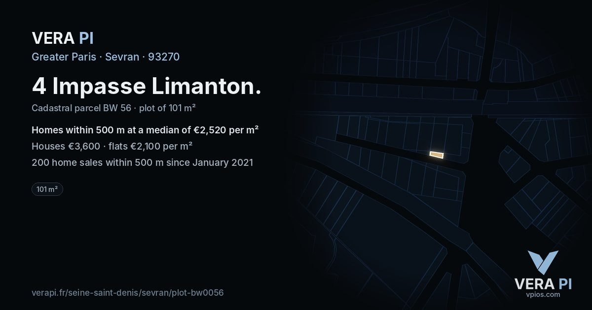 4 Impasse Limanton, Sevran at night – the plot lit, the parcels around coloured by the prices near them