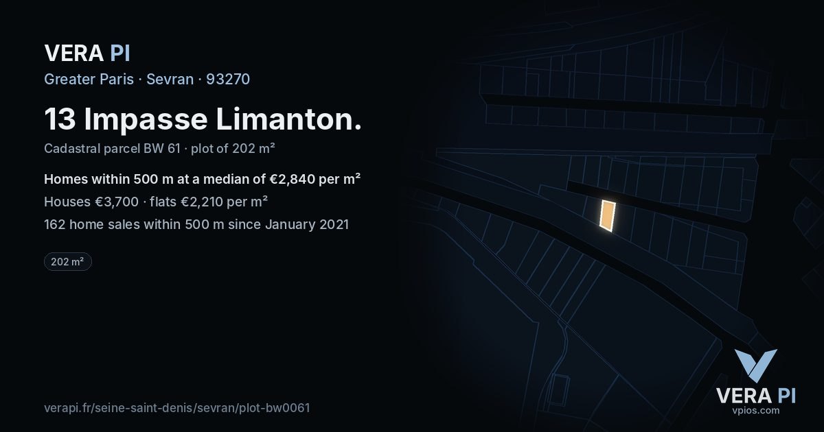 13 Impasse Limanton, Sevran at night – the plot lit, the parcels around coloured by the prices near them