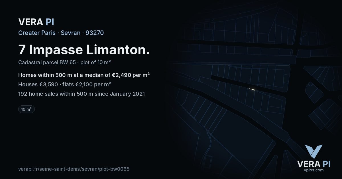 7 Impasse Limanton, Sevran at night – the plot lit, the parcels around coloured by the prices near them