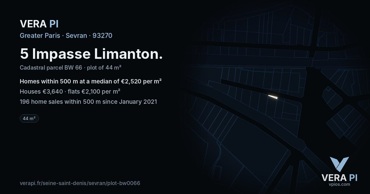 5 Impasse Limanton, Sevran at night – the plot lit, the parcels around coloured by the prices near them