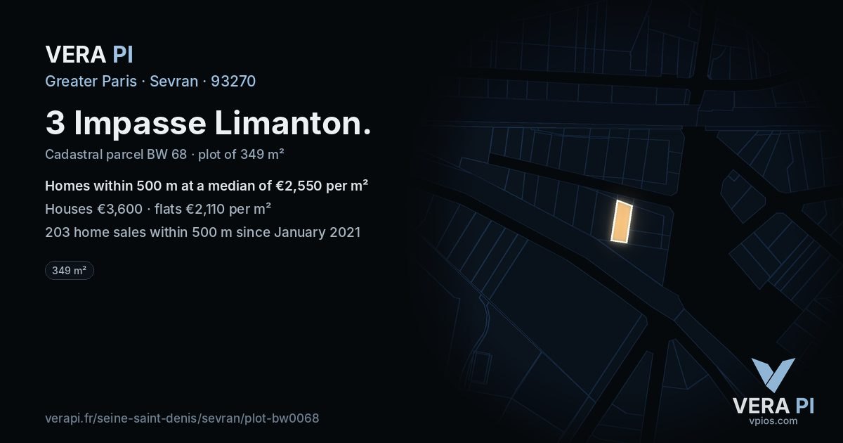 3 Impasse Limanton, Sevran at night – the plot lit, the parcels around coloured by the prices near them