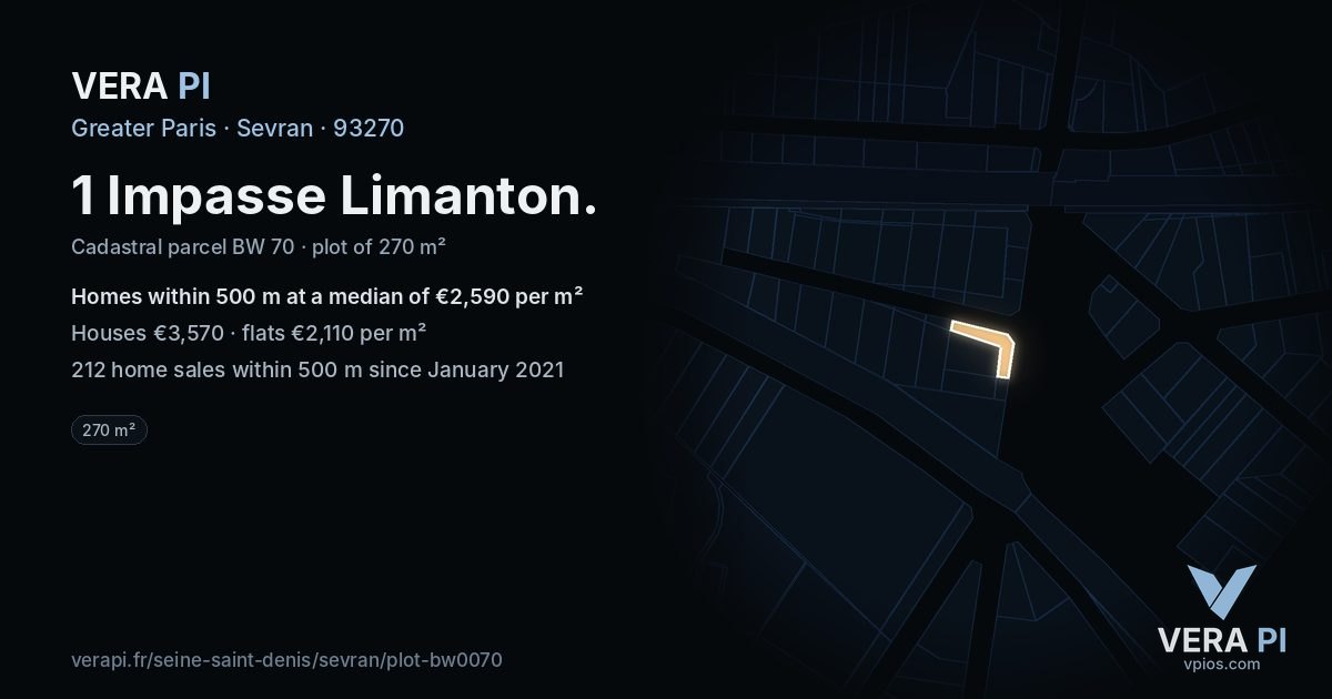 1 Impasse Limanton, Sevran at night – the plot lit, the parcels around coloured by the prices near them